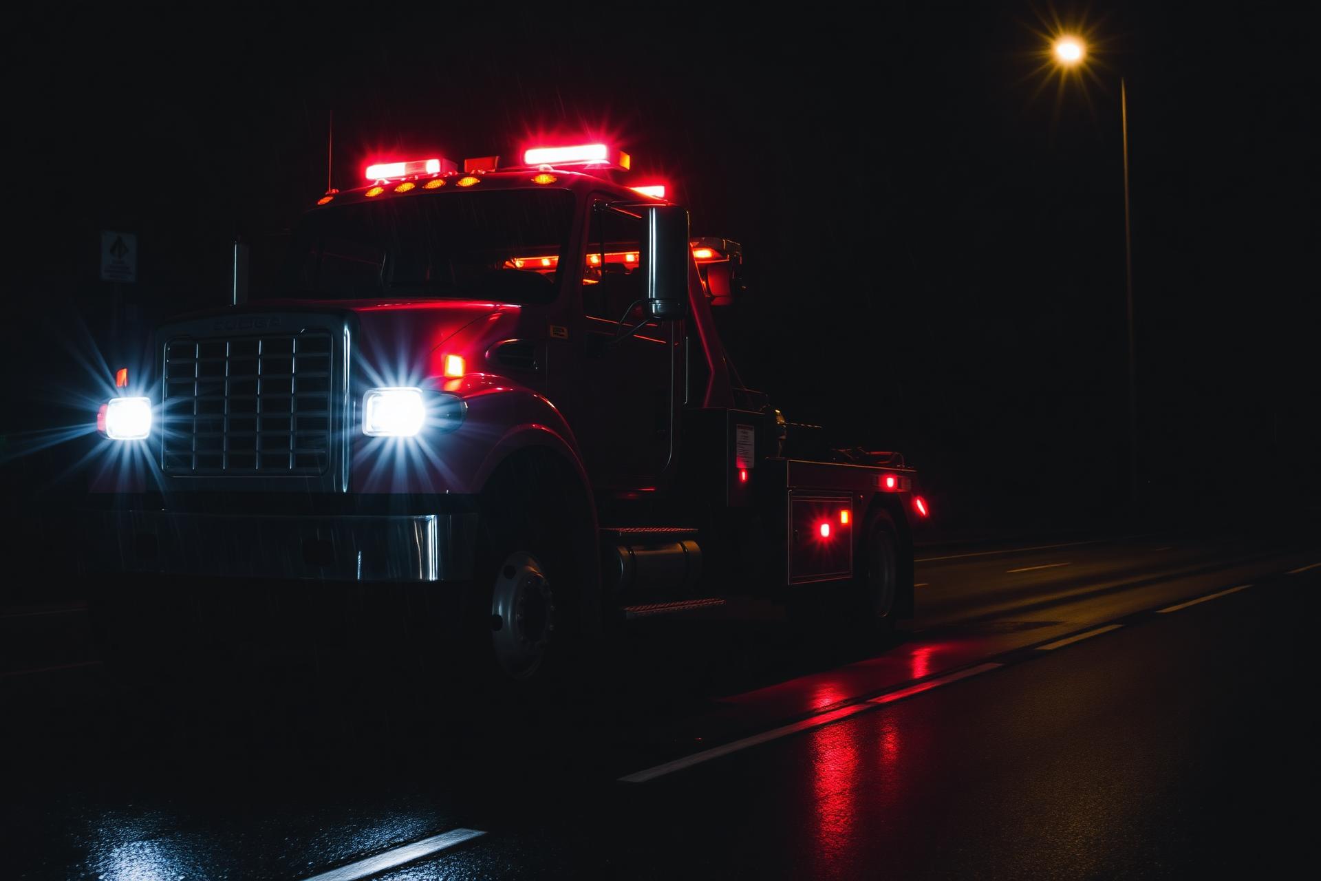 Recovery truck at night